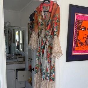 Aratta Floral Midi Dress with Orange and Cream Accents